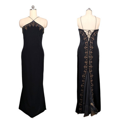 Vintage Dave Johnny Prom Dress Maxi Gown Velvet Corset Goth Whimsigoth Black 12 | eBay | eBay US