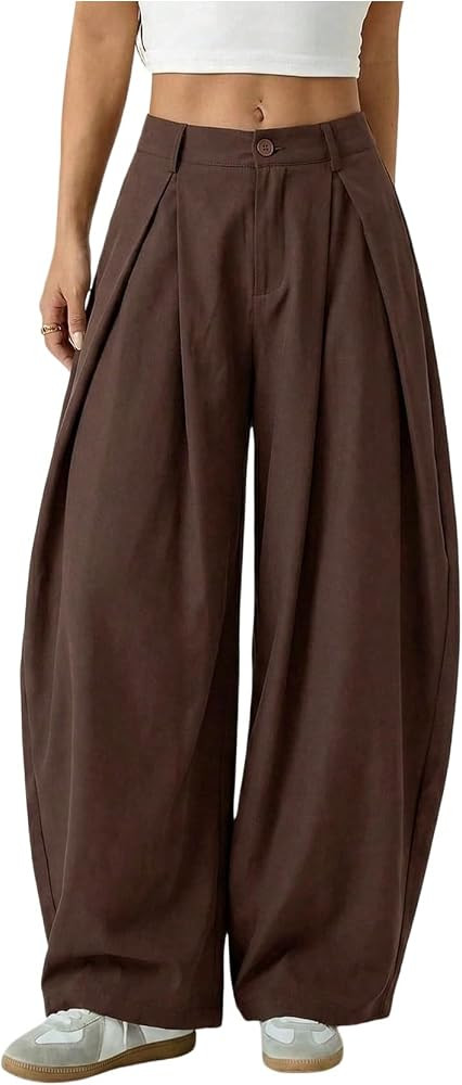 GORGLITTER Women's Barrel Pleated Oversized Wide Leg Cargo Pants | Amazon (US)