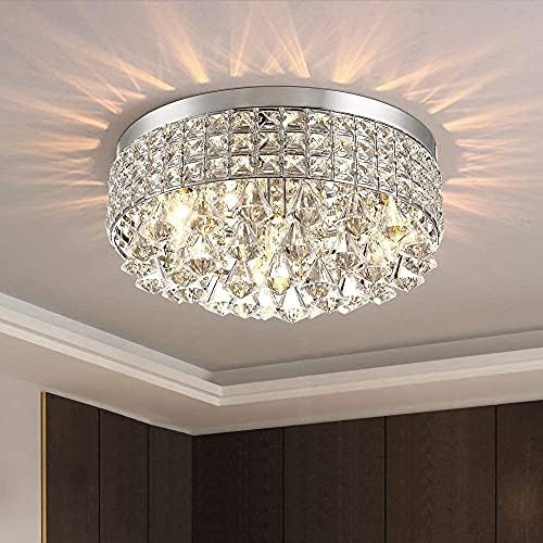 Maxax 4 Lights Crystal Chandelier, Modern Drum Ceiling Light Fixture Lamp, Raindrop Flush Mount R... | Amazon (US)
