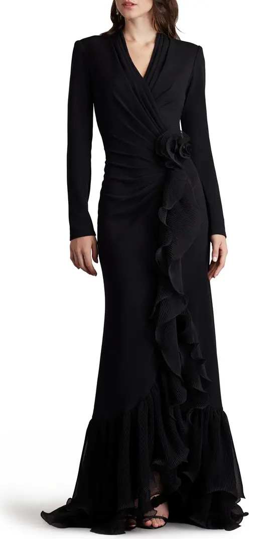 Tadashi Shoji Side Ruffle Long Sleeve High-Low Gown | Nordstrom | Nordstrom