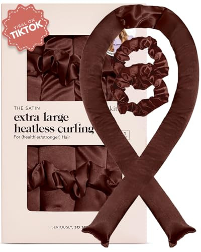 Kitsch Satin XL Jumbo Hair Rollers for Overnight Curls - Heatless Curling Set With Headband and Soft Rollers, Chocolate | Amazon (US)