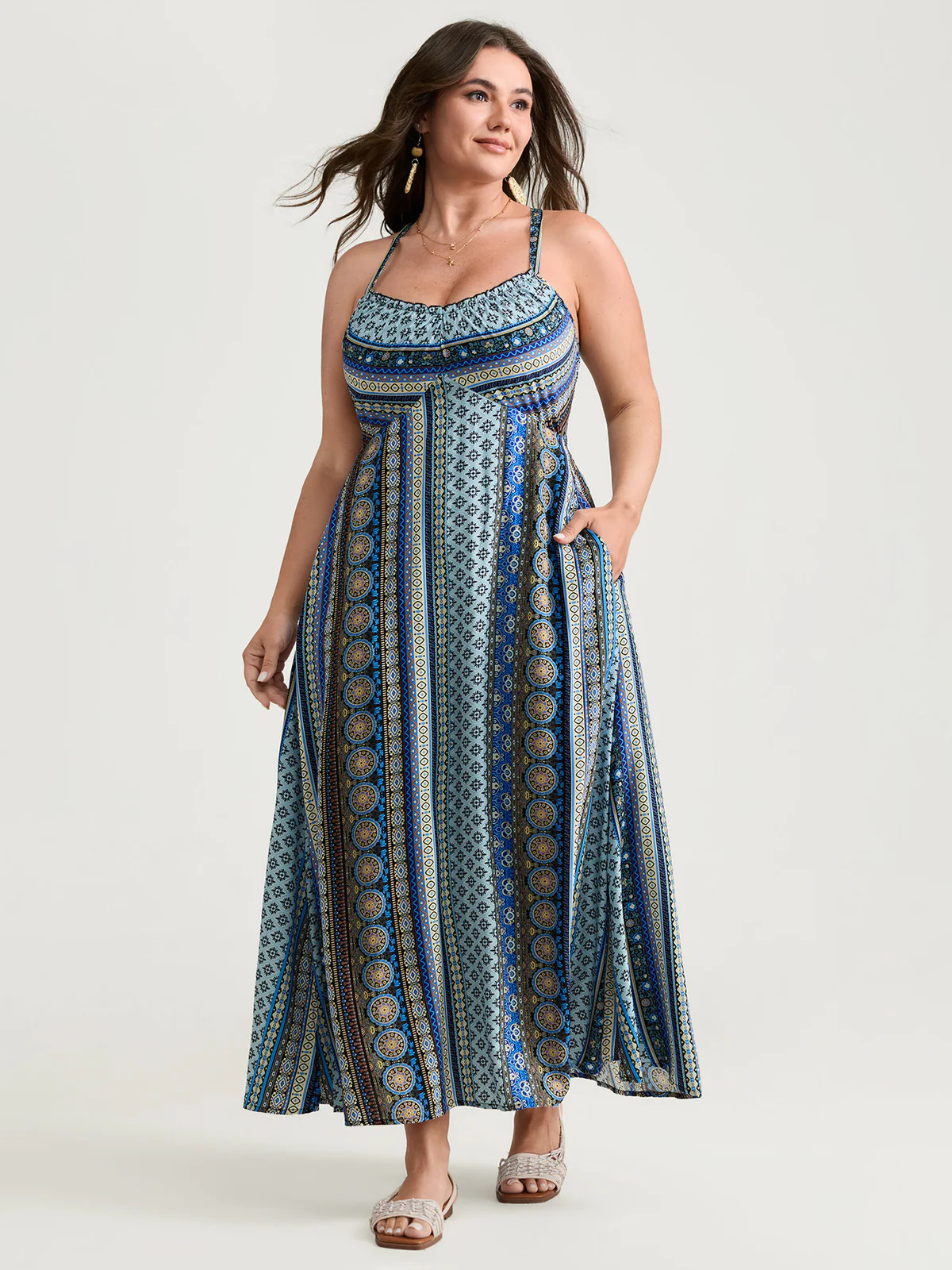 Boho Stripe Rayon Pockets Cami Maxi Dress | Bloomchic