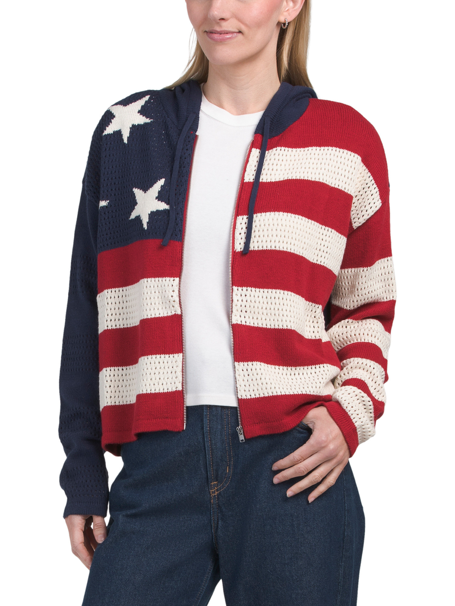 Long Sleeve Flag Zip Hoodie | TJ Maxx