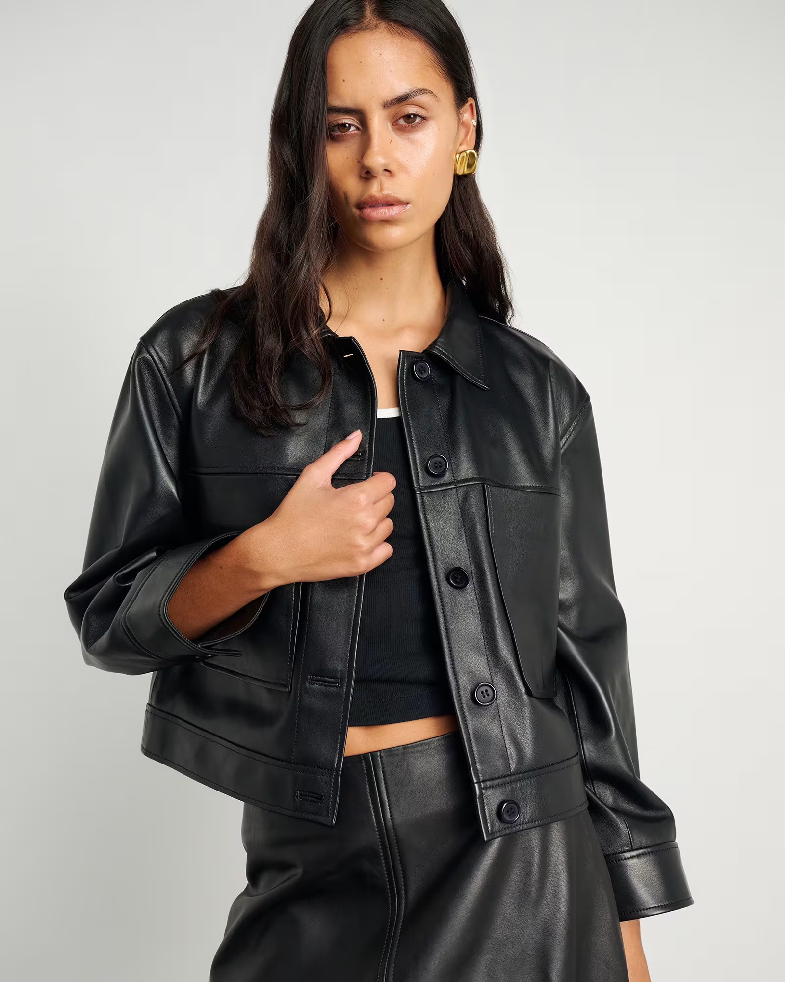 Dahlia Leather Crop Shacket | JAG (Australia & New Zealand)