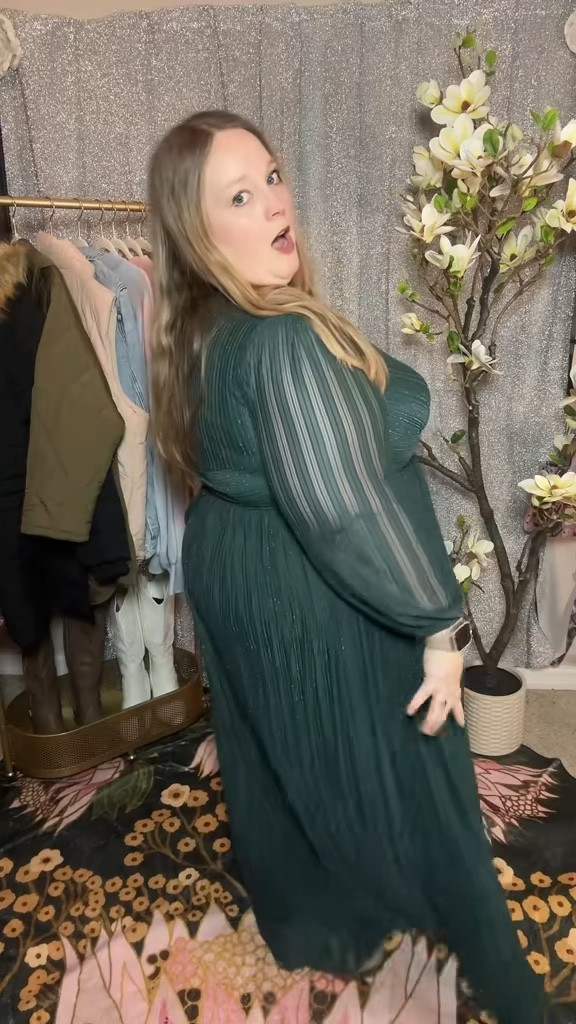 Obsessed with how flattering this empire waist is — snatches the bust, flows over the tummy, and gives the prettiest twirl moment. Perfect for weddings, holiday events, and formal nights when you want drama without discomfort, plus size evening dress, empire waist formal dress, flattering long sleeve gown

#LTKootd #LTKSeasonal #LTKPlusSize