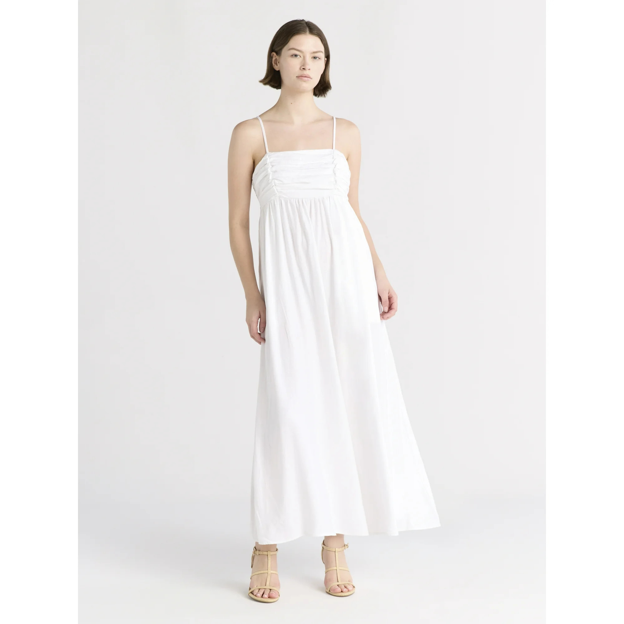 Free Assembly Women's Pleated Linen Blend Maxi Dress, Sizes XS-XXXL | Walmart (US)