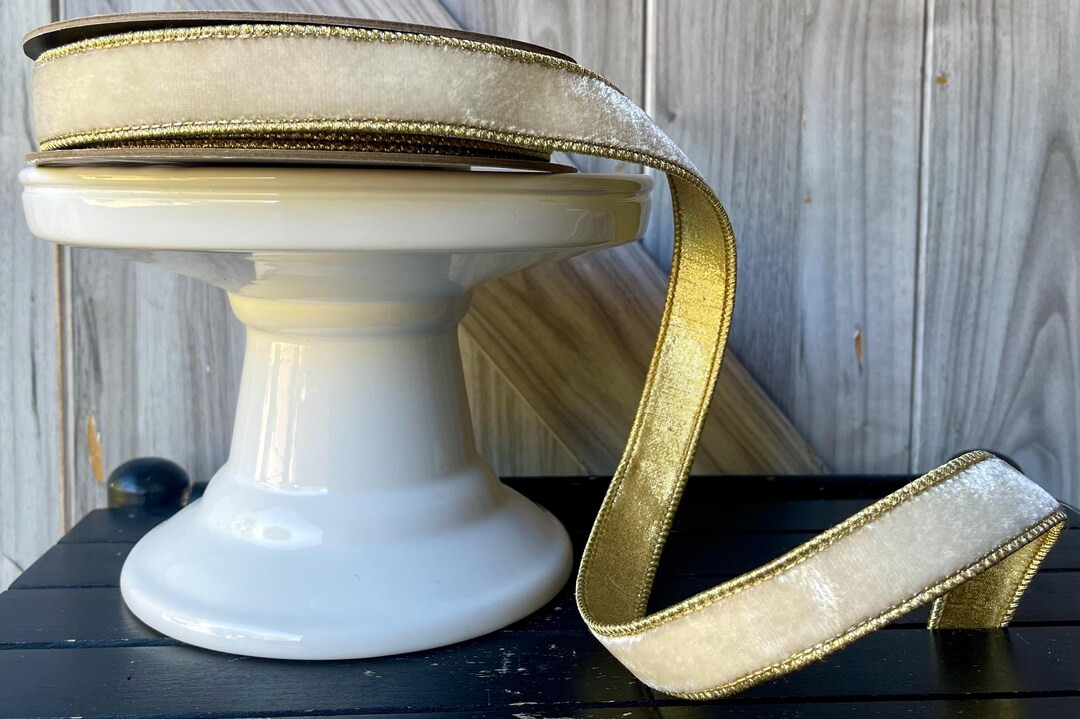 D Stevens, 10 Yards, 1 Inch Wired Ribbon, Beige Velvet Ribbon, Velvet Wired Ribbon, Cream Ribbon,... | Etsy (US)