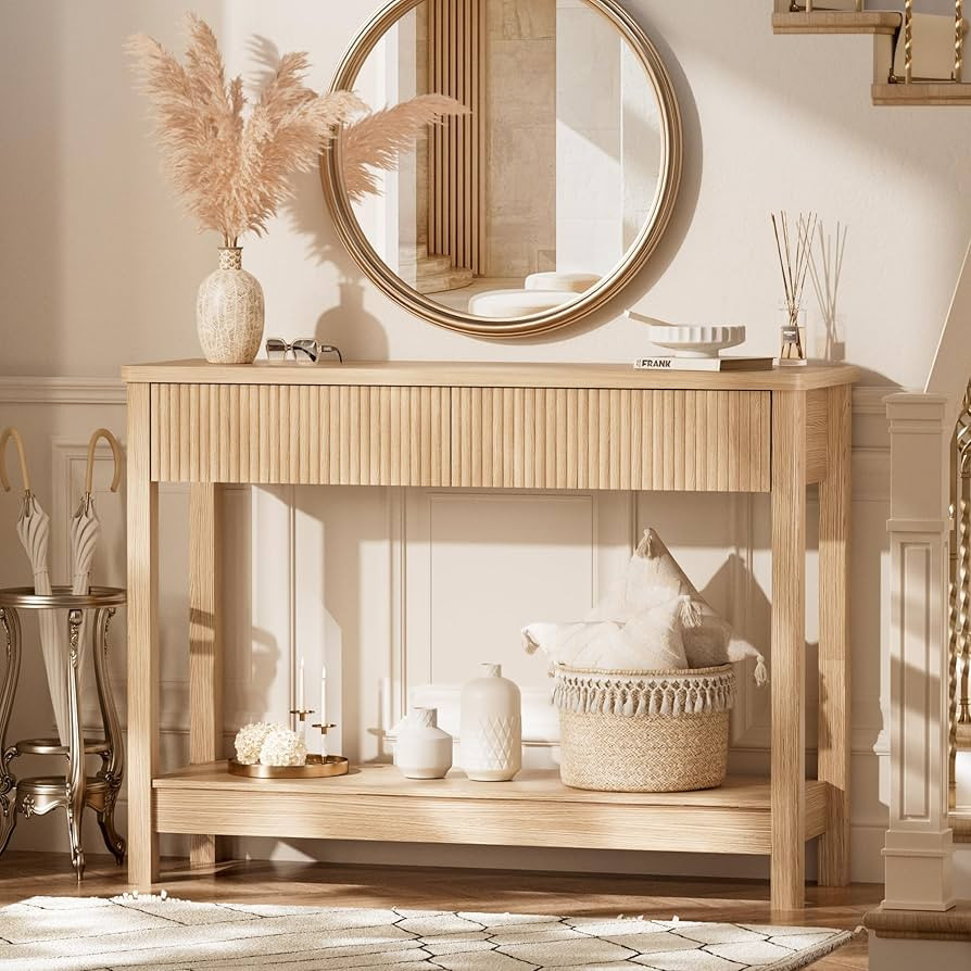 INNOD Entryway Table with Storage, 40" Fluted Console Table with Drawers, Narrow Console Table fo... | Amazon (US)
