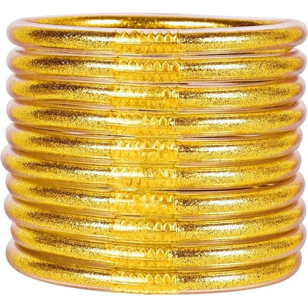 Glitter Jelly Bangle Bracelet Set - Gold Powder Lining Fashion Jewelry - Lightweight Cute Bracelets For Women | Walmart (US)