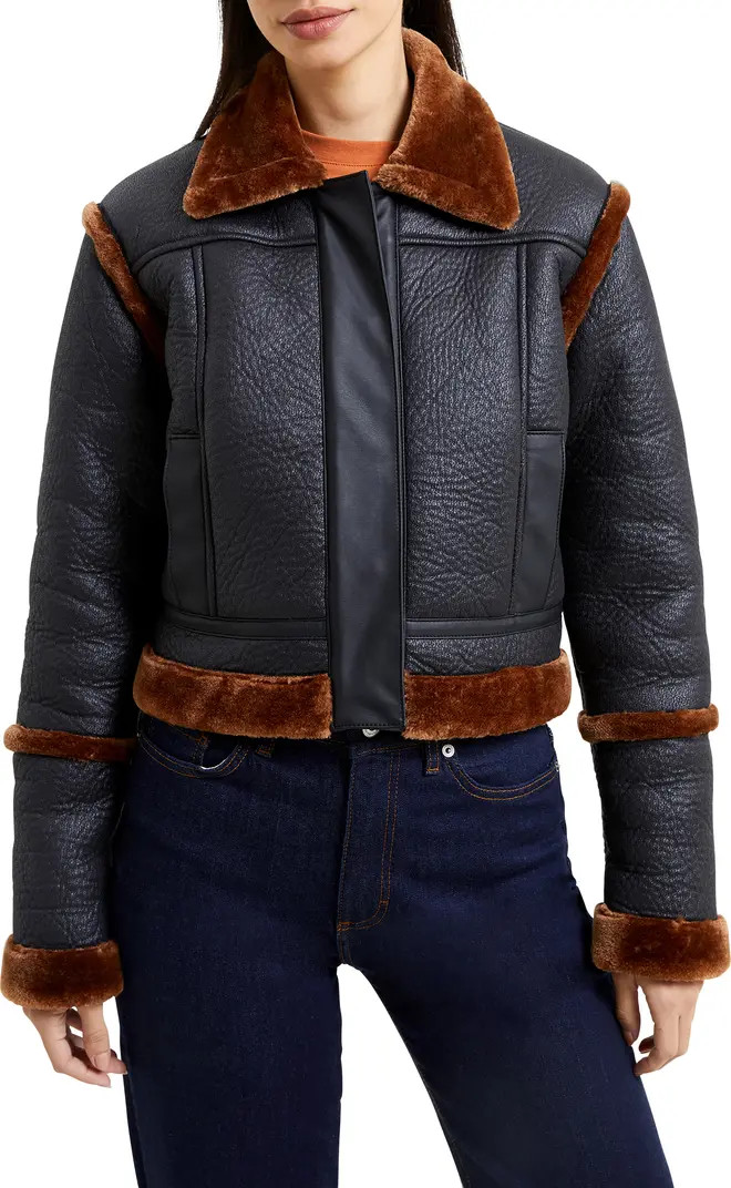 Belen Faux Fur Trim Faux Leather Pilot Jacket | Nordstrom