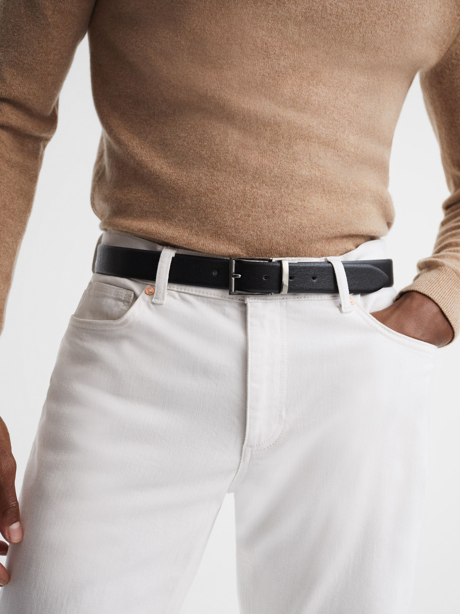 Reversible Leather Belt in Black/Dark Brown | Reiss UK