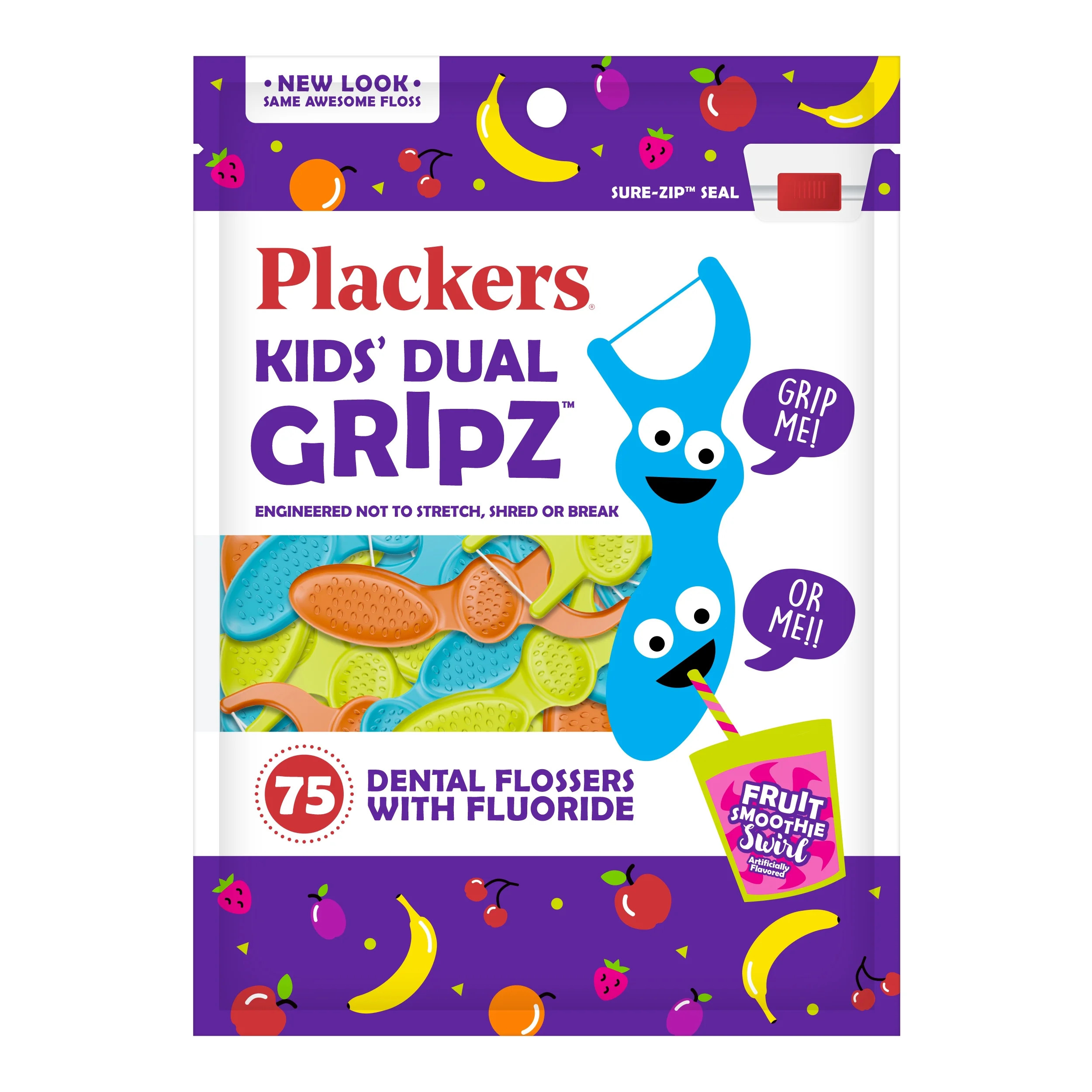 Plackers Kids Dual Gripz Floss Picks with Double Grip handle, Wild Berry Flavor, Colorful Floss P... | Walmart (US)