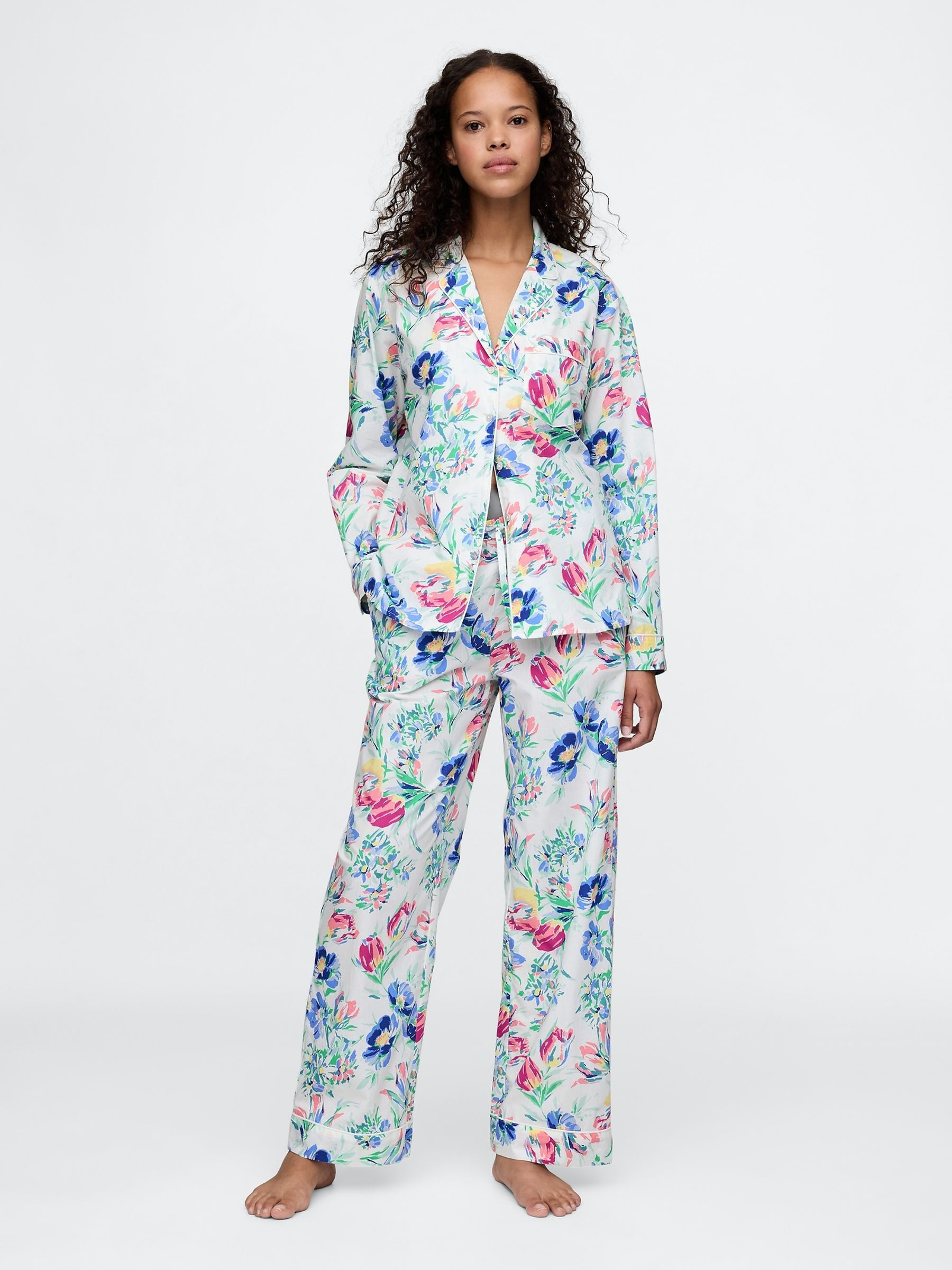 White/Blue Floral Trouser Cotton Poplin Pyjama Bottoms | Gap | GAP UK