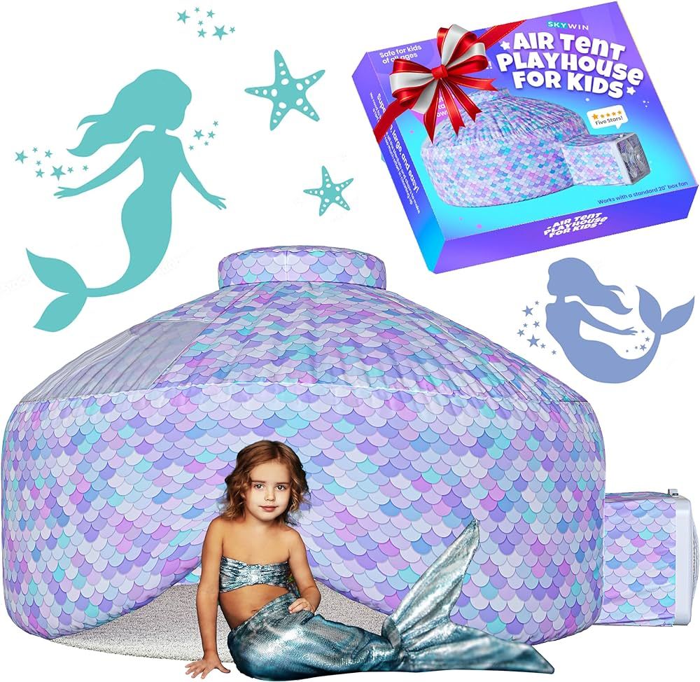 Skywin Air Tent Kids Fort Playhouse Fan Tent (Mermaid) - Improved Inflatable Fort Sets Up and Sto... | Amazon (US)