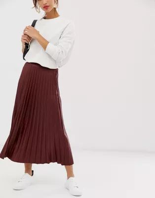 ASOS DESIGN leather look pleated midi skirt | ASOS (Global)