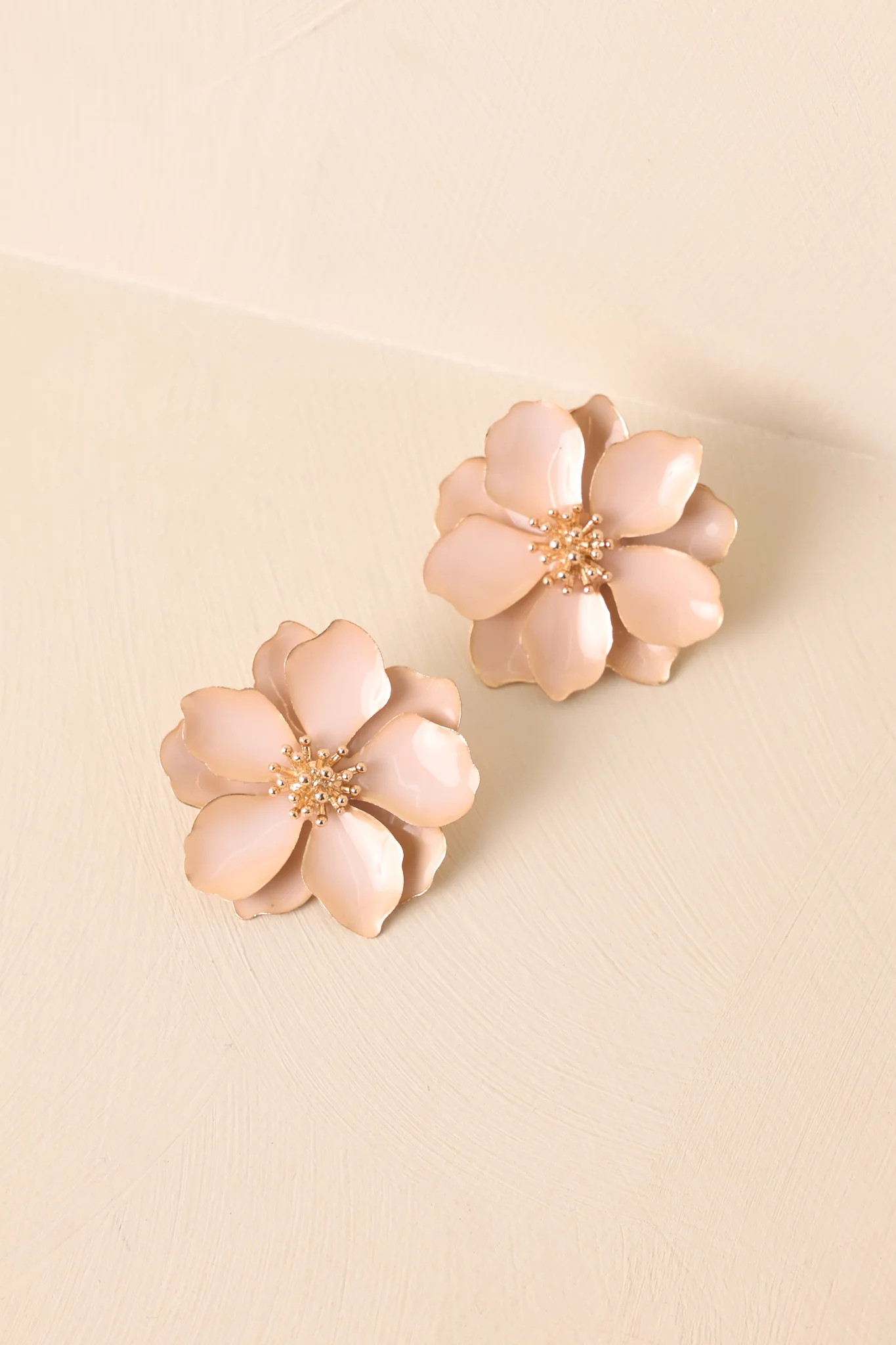 Going With The Wind Beige Flower Statement Earrings | Red Dress