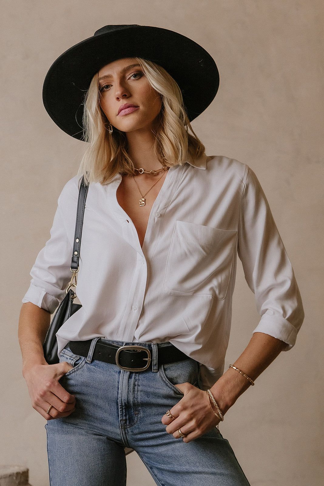 Sheera Button Down Top in Ivory - böhme | Böhme US