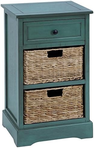 Urban Designs Malibu 3-Drawer Night Stand with Wicker Baskets, Teal | Amazon (US)