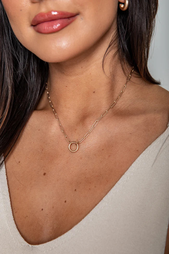 Good Mood Gold Paperclip Chain Circle Link Necklace | Pink Lily