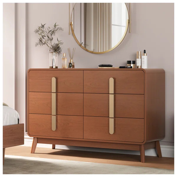 Fluted 6 Drawer Dresser for Bedroom, 47.4 in Wide Mid Century Modern Chest of Drawers, Wooden Flu... | Wayfair North America
