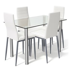 Costway 5-piece Glass and Steel Dining Set with Table and 4 Chairs in White | Cymax