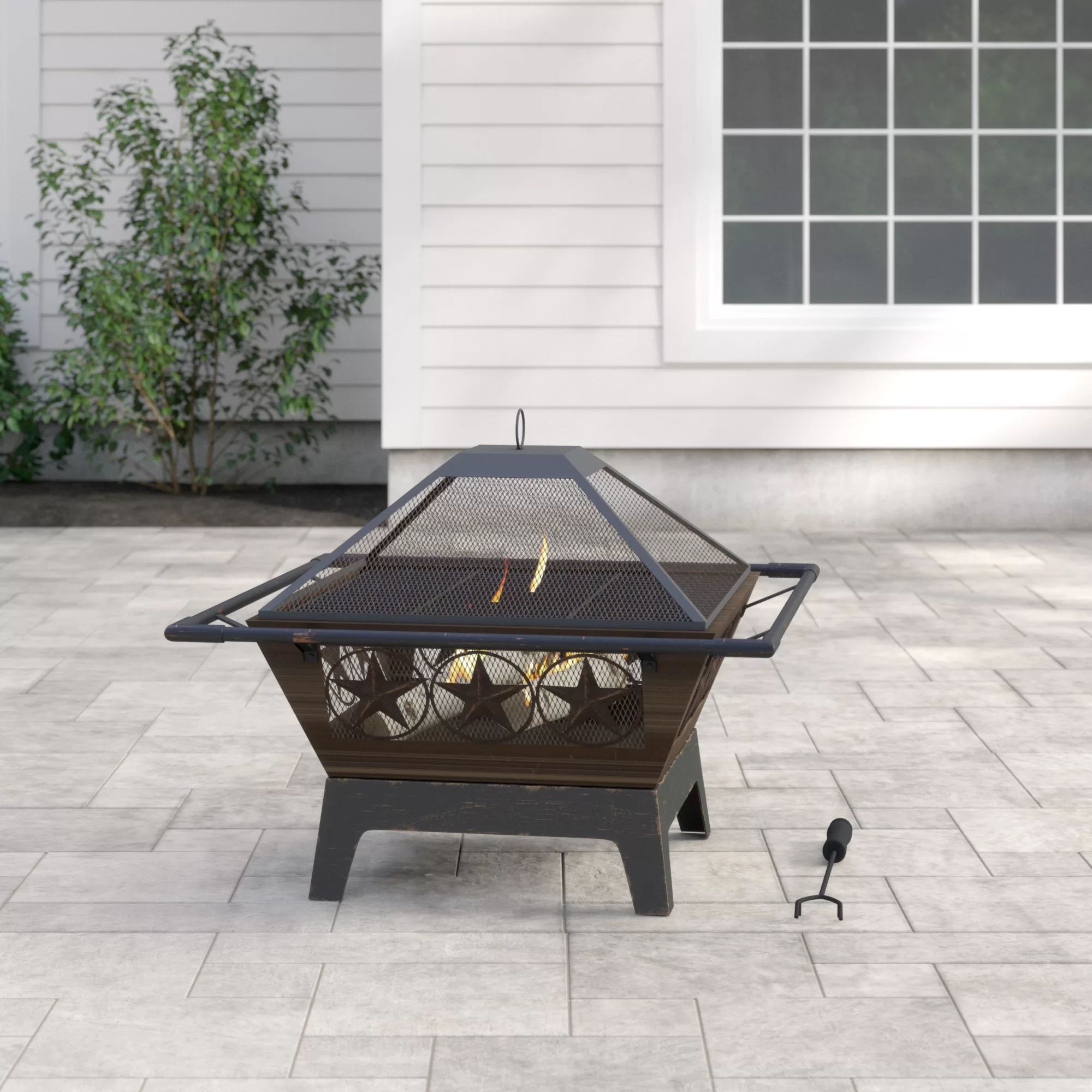 Roswita 26'' H x 32'' W Steel Wood Burning Outdoor Fire Pit with Lid | Wayfair North America