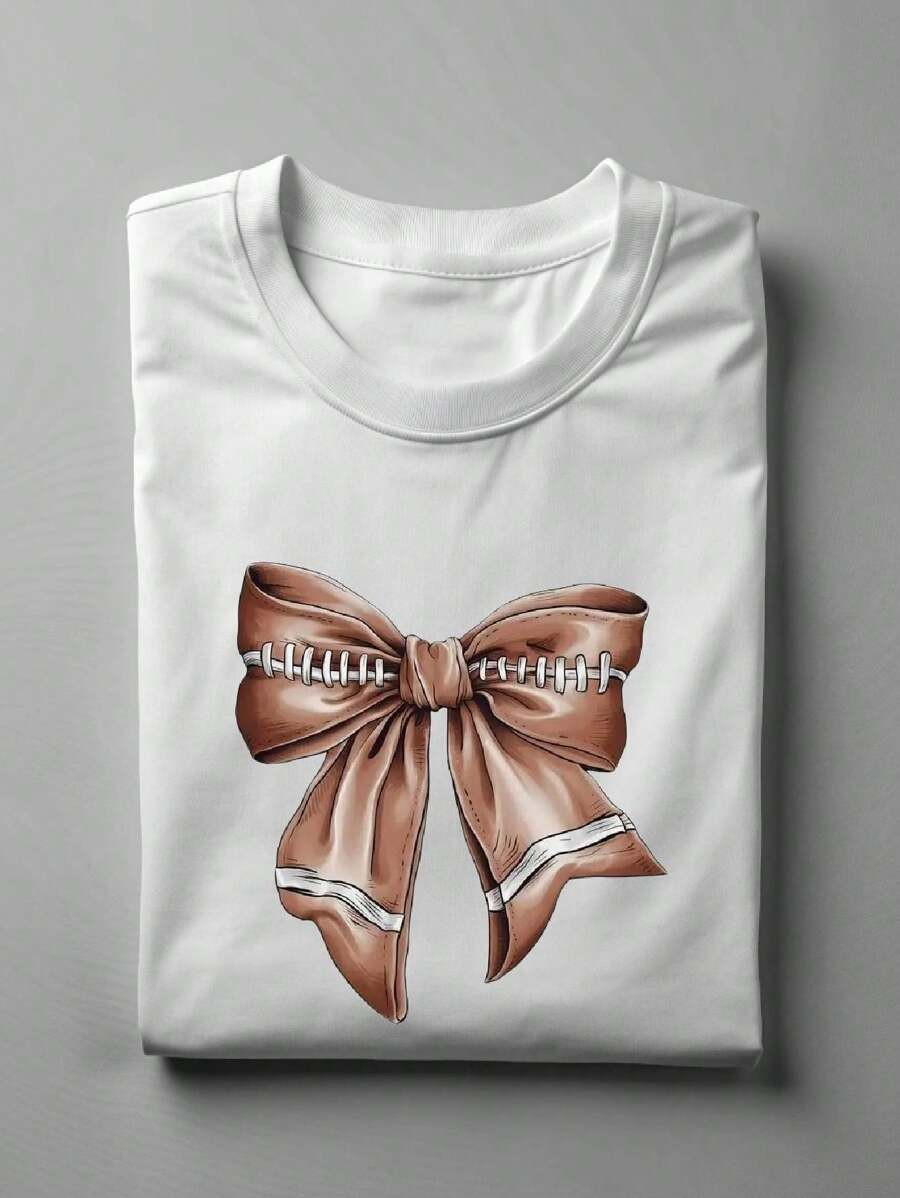 Coquette Football Bow Shirt, Trendy Football Season T-Shirt, Football Lover Gift Tee, Comfy Sport... | SHEIN