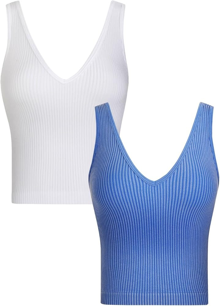 Ribbed Tank Tops for Women, V-Neck Seamless Stretchy Camisole Tank Tops | Amazon (US)