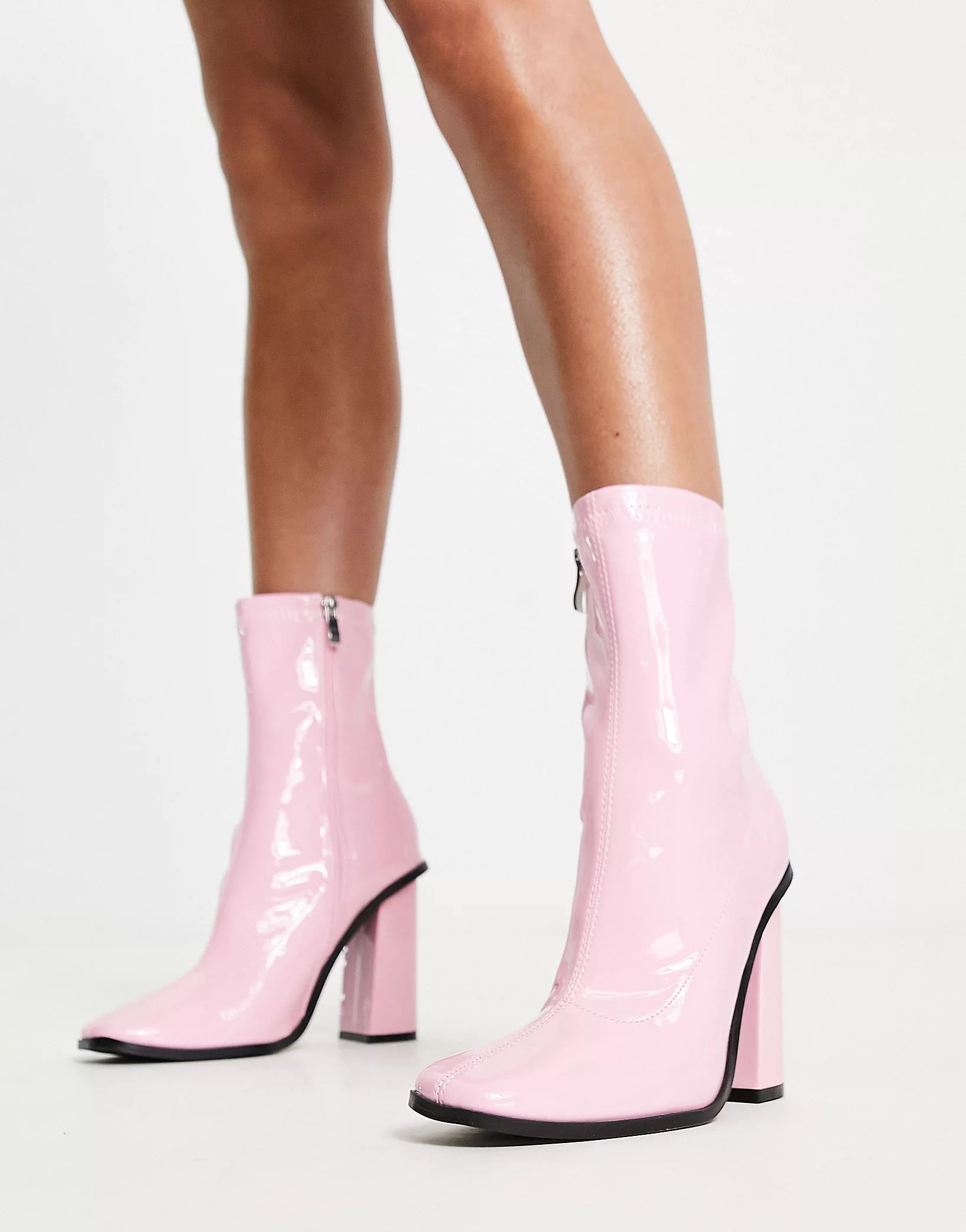 RAID Saylor block heel sock boots in pink | ASOS (Global)