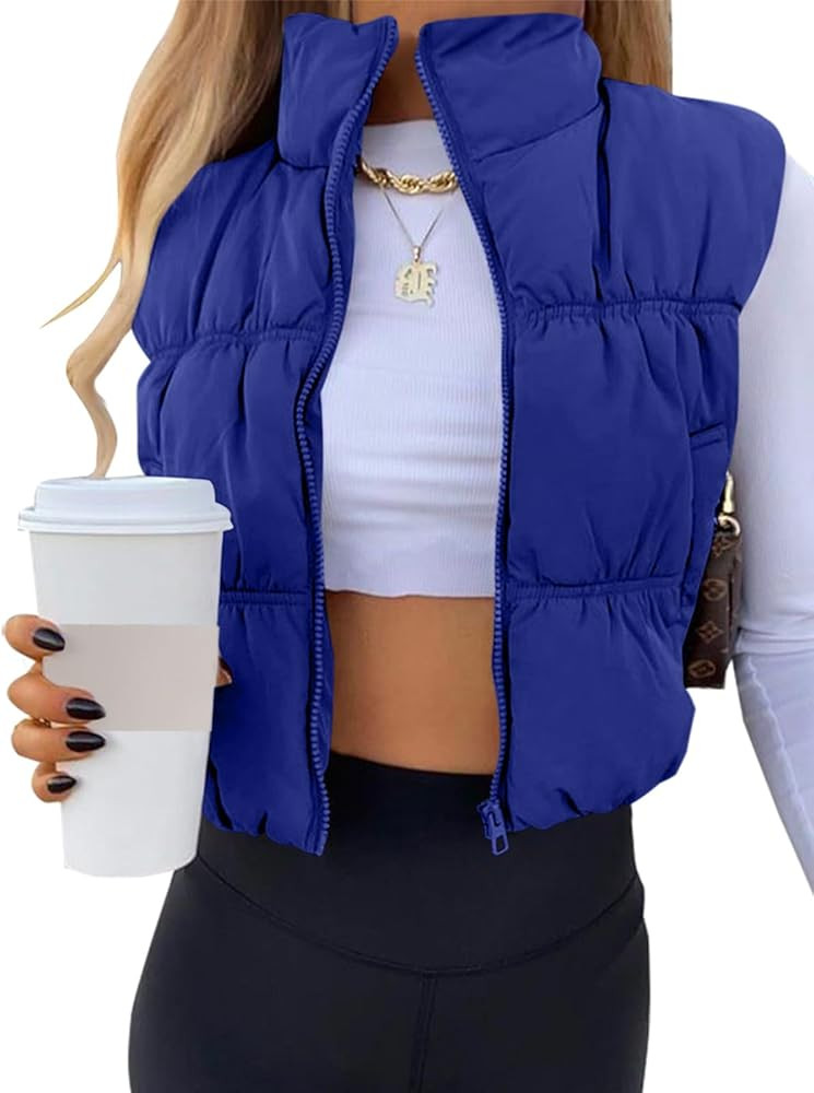 SySea Women's Crop Puffer Vest Winter Zip Up Lightweight Sleeveless Warm Outerwear Padded Coat | Amazon (US)