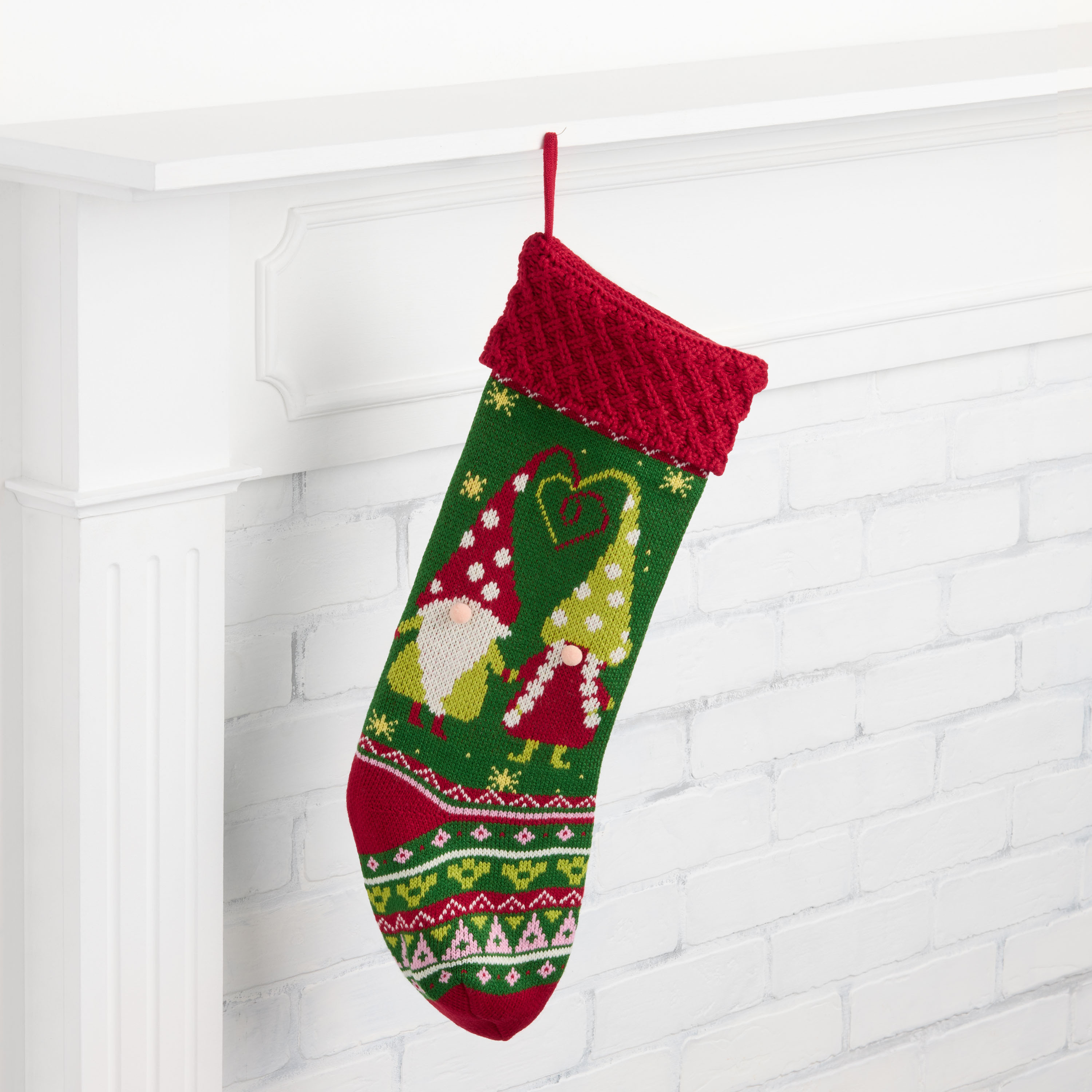 Red and Green Knit Love Gnomes Christmas Stocking | World Market