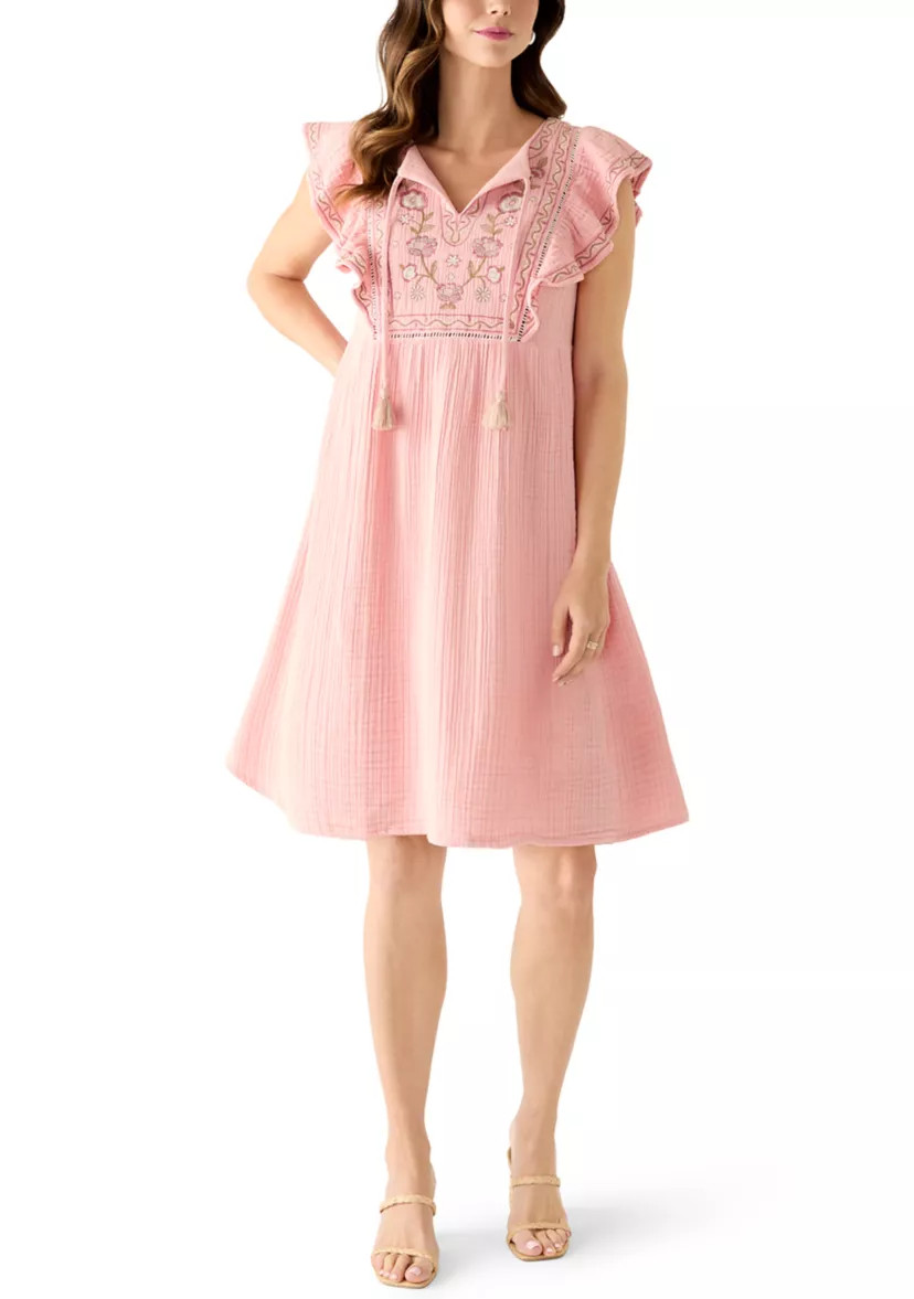 Women's Embroidered Flutter Peasant Dress | Belk