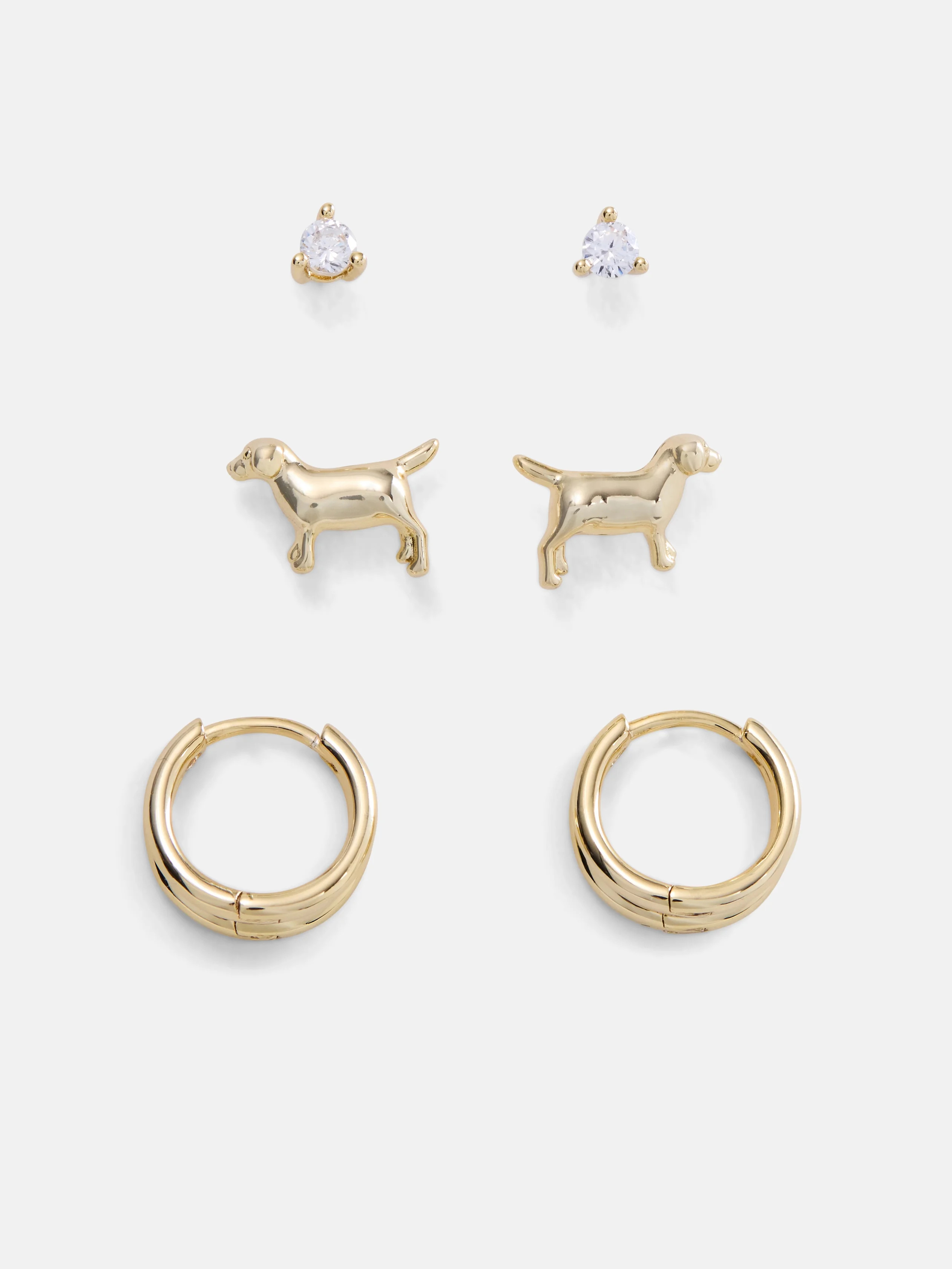 Free Assembly Women's Demi Fine Cubic Zirconia, Dog and Hoops Earring Set, 3-Pairs | Walmart (US)