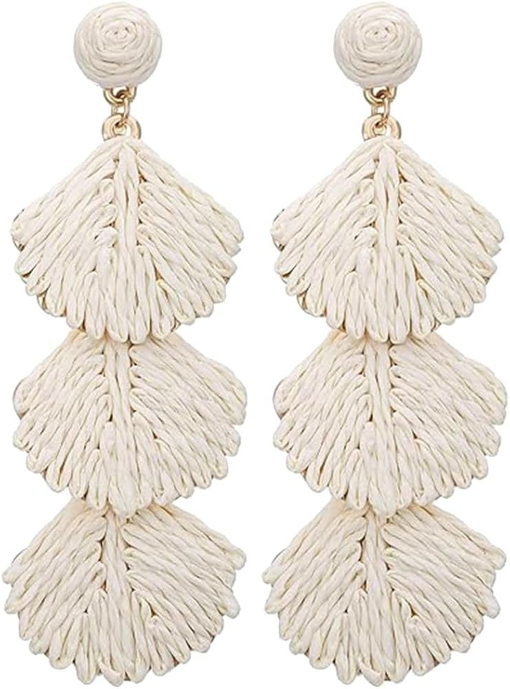 Bohemian Raffia Starfish Shell Dangle Drop Earrings Straw Wicker Lightweight for Women Tropical B... | Amazon (US)