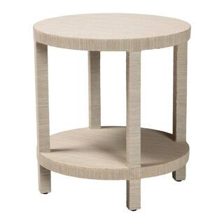 Rocco 22 in. Natural Round Natural Grasscloth End Table | The Home Depot