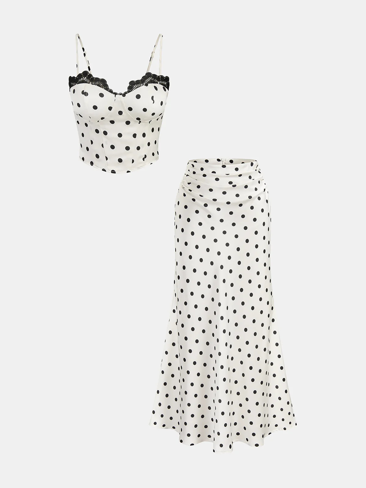 Polka Dot Lace Trim Cami Top & Skirt Sets | Commense