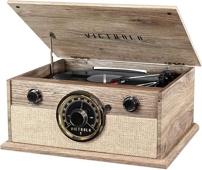 Victrola 4-in-1 Cambridge Farmhouse Modern Bluetooth Turntable with FM Radio, Farmhouse Oatmeal | Amazon (US)