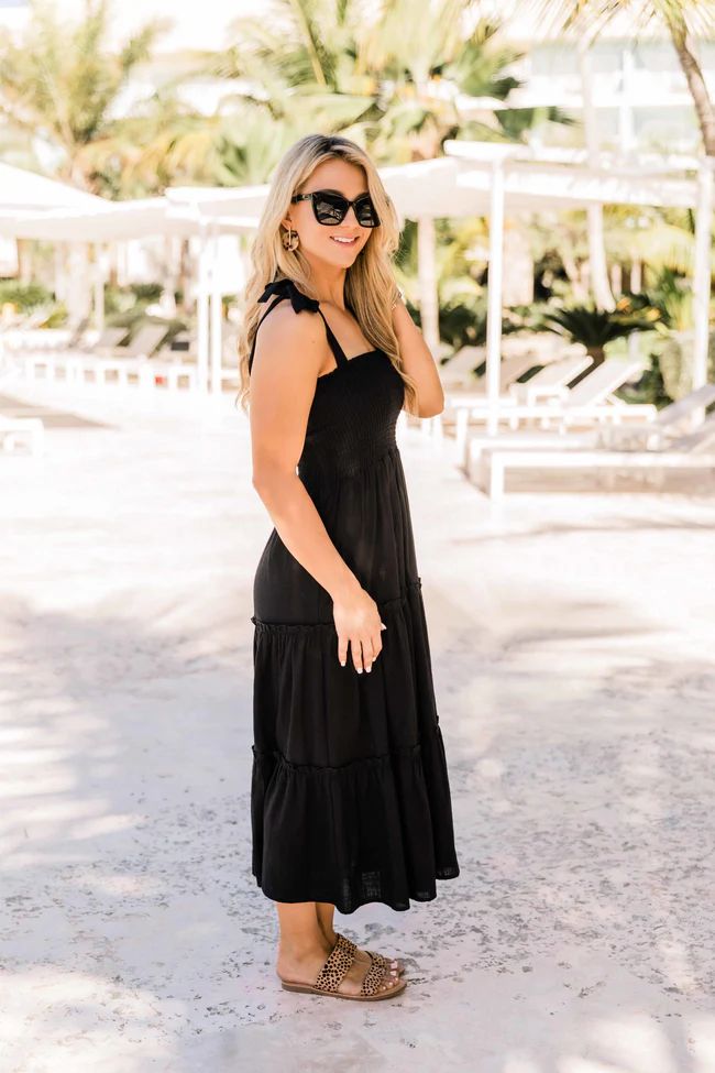 For Your Heart Only Black Midi Dress | The Pink Lily Boutique