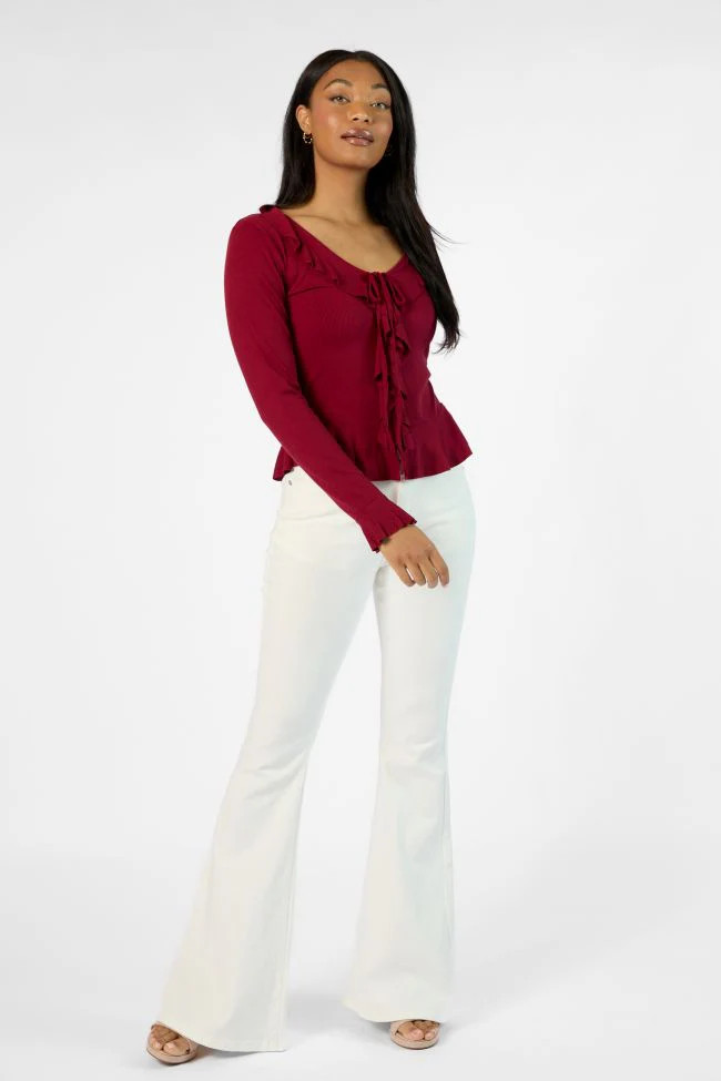 Maren White Stretchy Tall Flare Jeans | Pink Lily