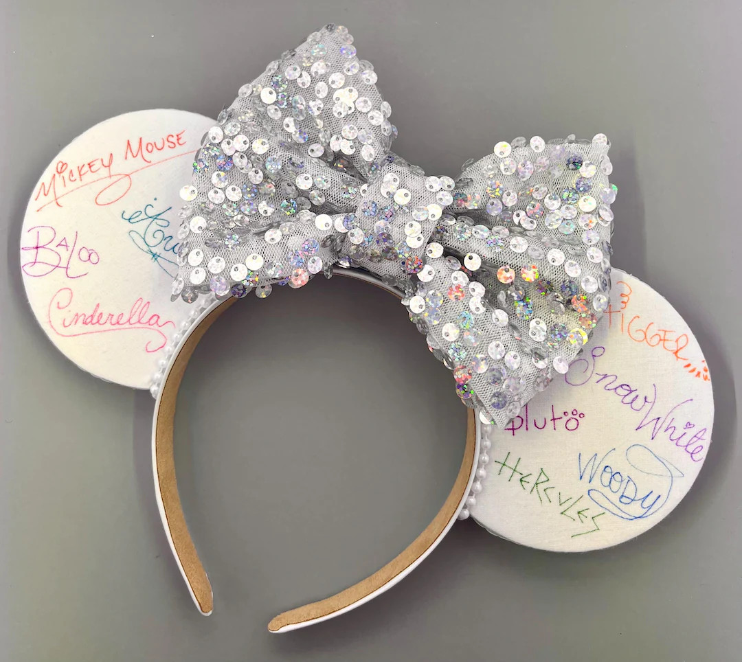 Autograph Blank White Minnie Mouse Ears - Custom Bow - Etsy | Etsy (US)