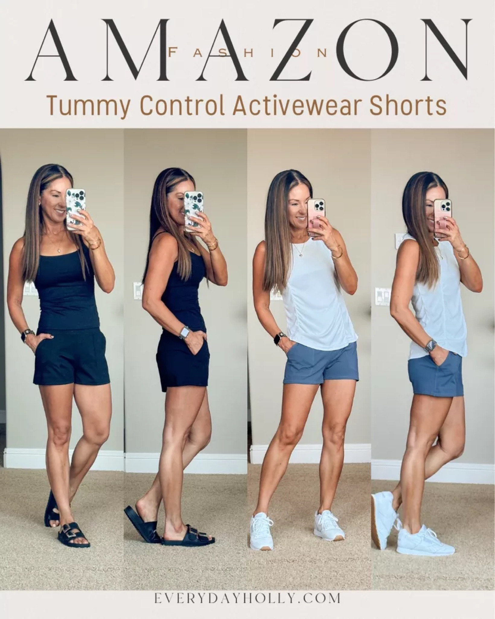 Tummy Control Shorts

Amazon Activewear tummy control smooth high waistband shorts in size XS in black and grey blue. wearing with slim fit tank with adjustable straps in black XS and workout tank in white XS, the strap black sandals TTS, white sneakers go up a 1/2 size. athleisure, gym outfit, comfy shorts, Everyday Holly

#LTKFindsUnder100 #LTKFitness #LTKStyleTip