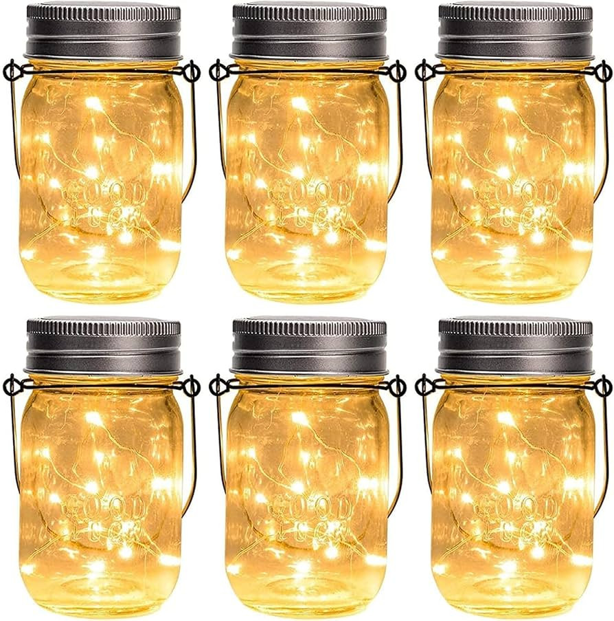 GIGALUMI Hanging Mason Jar Solar Lights, 6 Pack 30 Led Hanging Solar Lanterns Outdoor Waterproof,... | Amazon (US)
