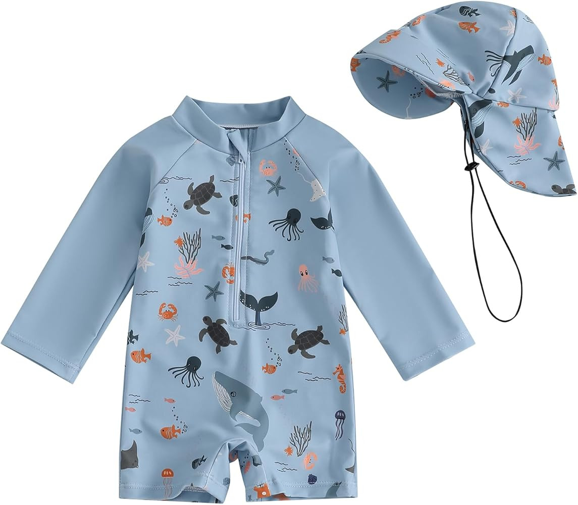 Hnyenmcko Baby/Toddler Boy Rash Guard Swimsuit Long Sleeve One Piece Zipper Swimwear Sunsuit Infa... | Amazon (US)