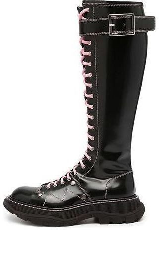 (WMNS) Alexander McQueen Tread Lace Up Boots 'Black Pink Lace' | KICKS CREW
