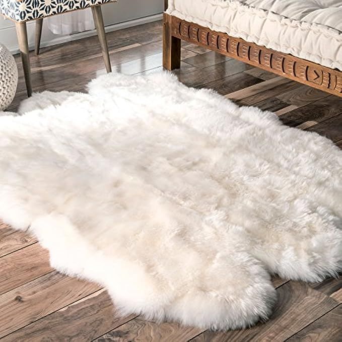 nuLOOM Sheepskin Collection Luxe Shag and Flokati Contemporary Hand Made Area Rug, Sexto Pelt, Natur | Amazon (US)