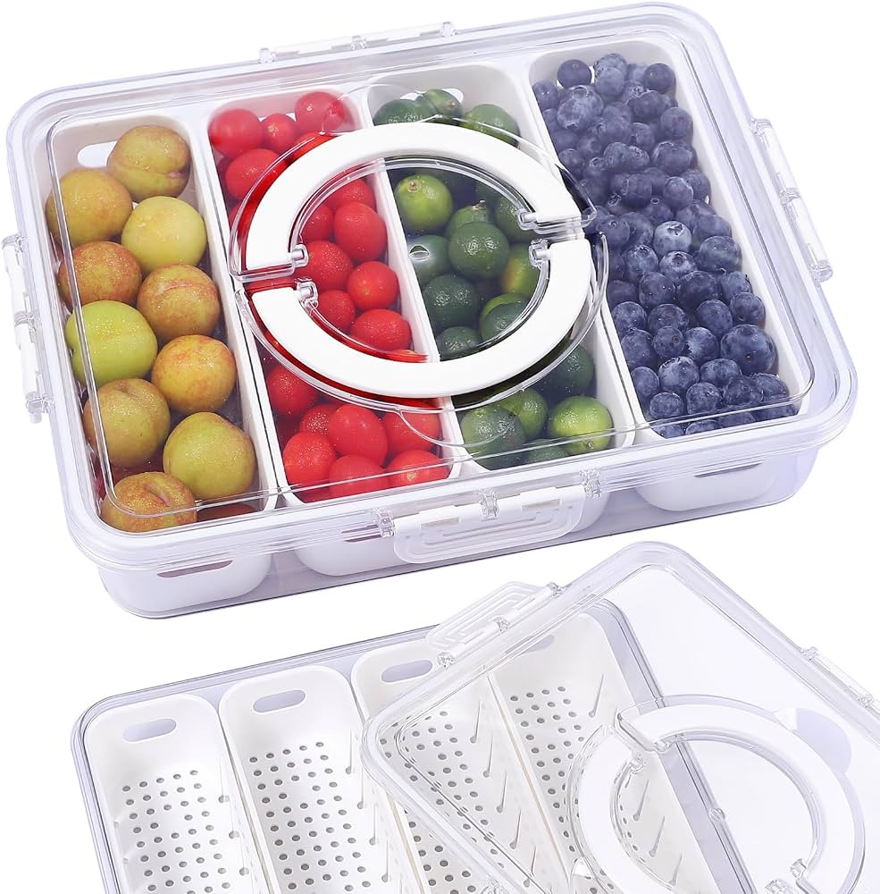 Divided Serving Tray with Lid and Handle -Snack Box Container Divided Food Storage Containers Org... | Amazon (US)