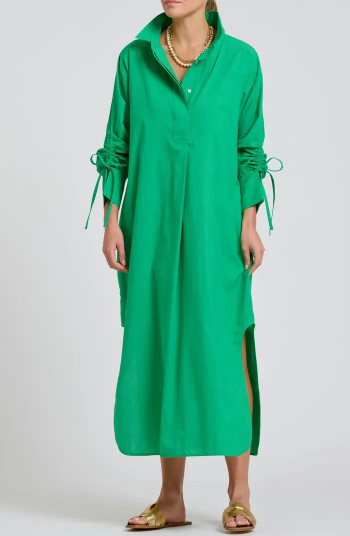 Gathered Long Sleeve Cotton Maxi Dress | Nordstrom