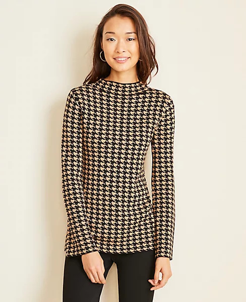 Houndstooth Mock Neck Sweater | Ann Taylor | Ann Taylor (US)