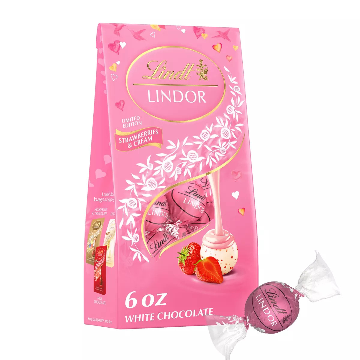 Lindt Lindor Valentine's Strawberries and Cream White Chocolate Truffles - 6oz | Target