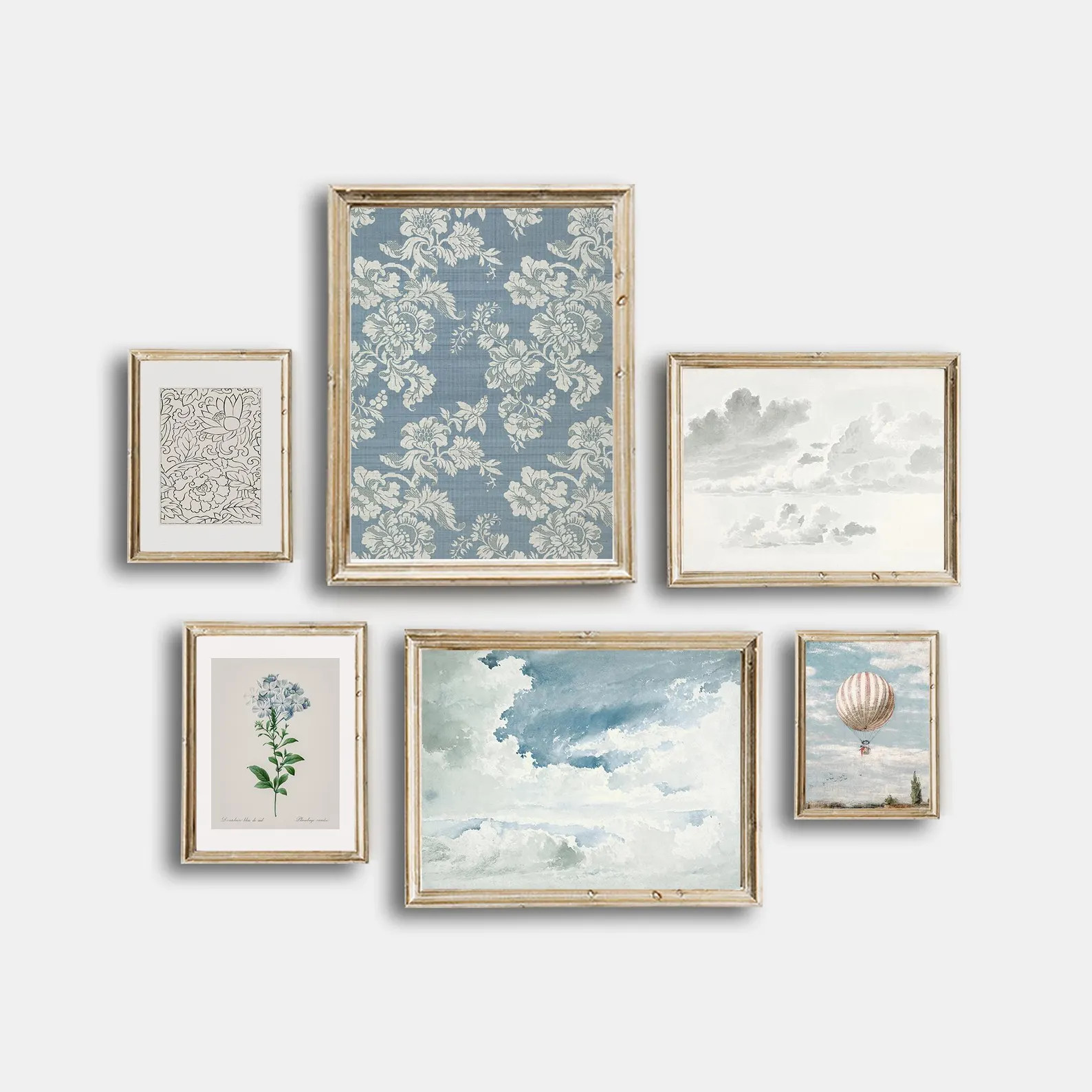 Blues Posters, Gallery Wall Art Set of 6, Muted Vintage Flower Printable, Clouds Watercolor Print... | Etsy (US)